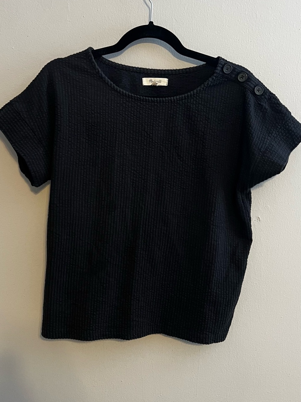 Madewell Seersucker Button-Shoulder Top in True Black | Women’s Medium